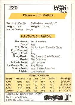 1992 Jockey Star #220 Chance Jim Rollins Back